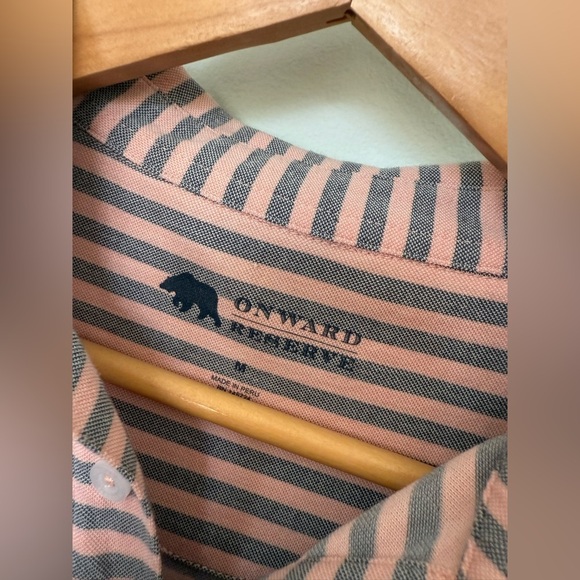 Onward Reserve Short Sleeve Polo Shirt Men’s MED Pink Striped Golf Performance - Picture 4 of 5